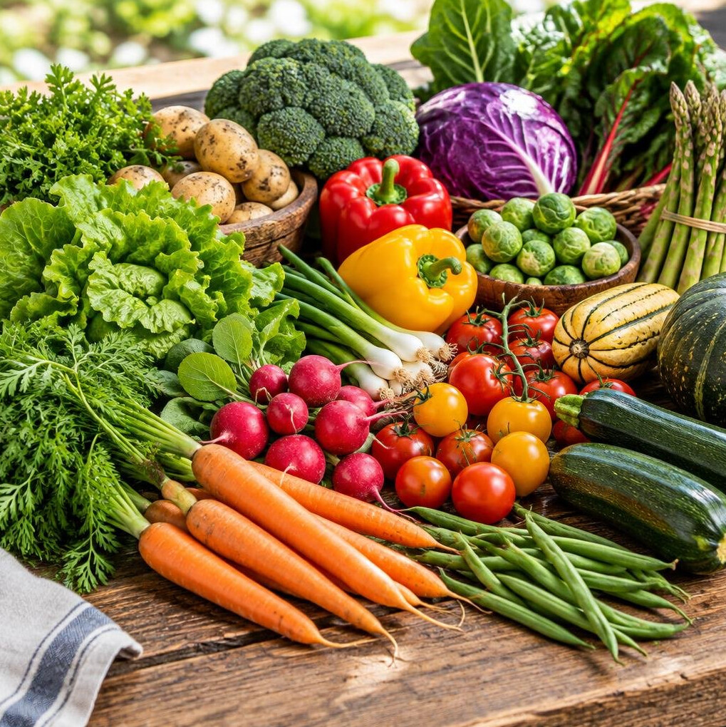 Fresh vegetables arranged on a table