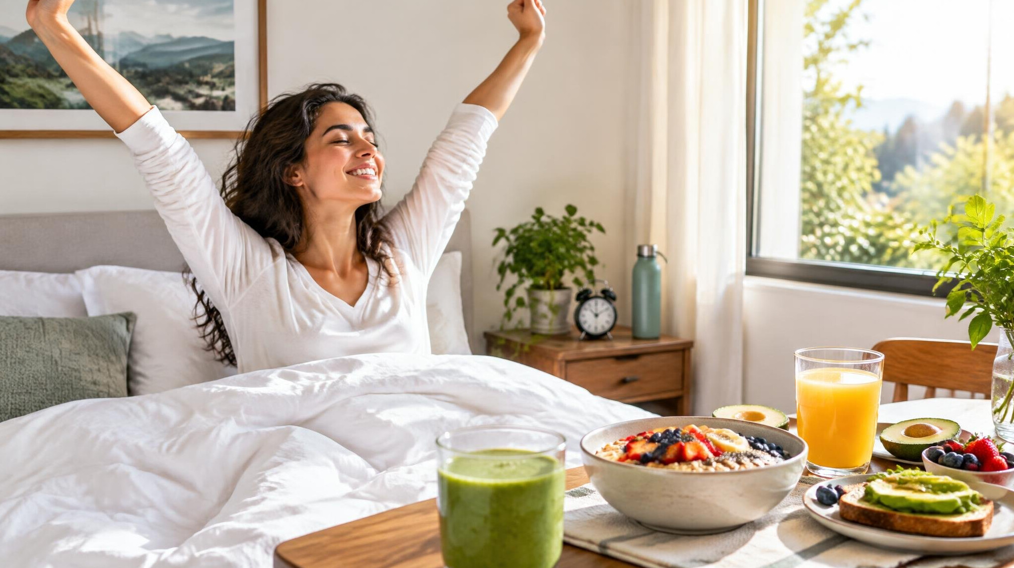 person waking up energized