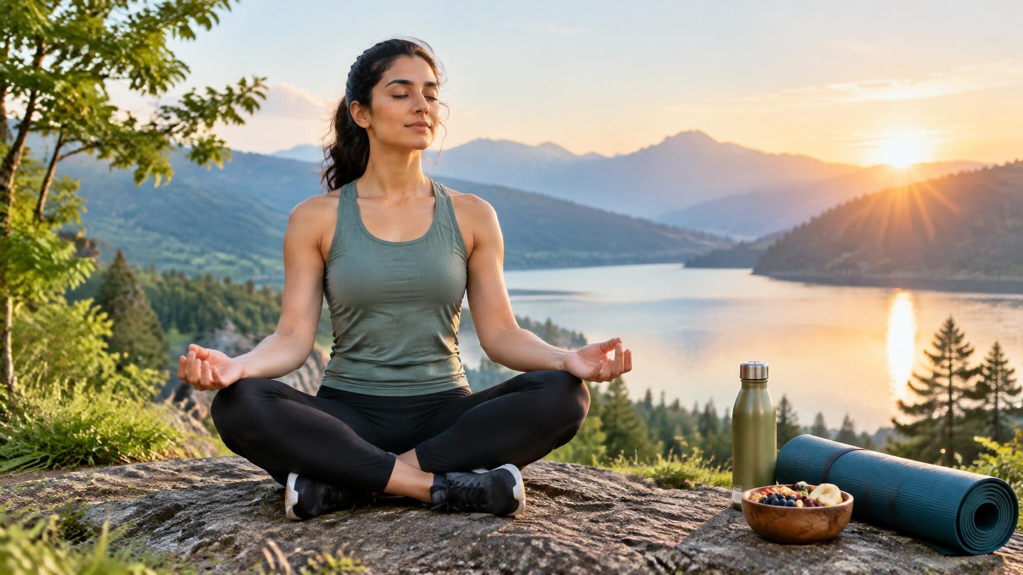 person meditating in nature