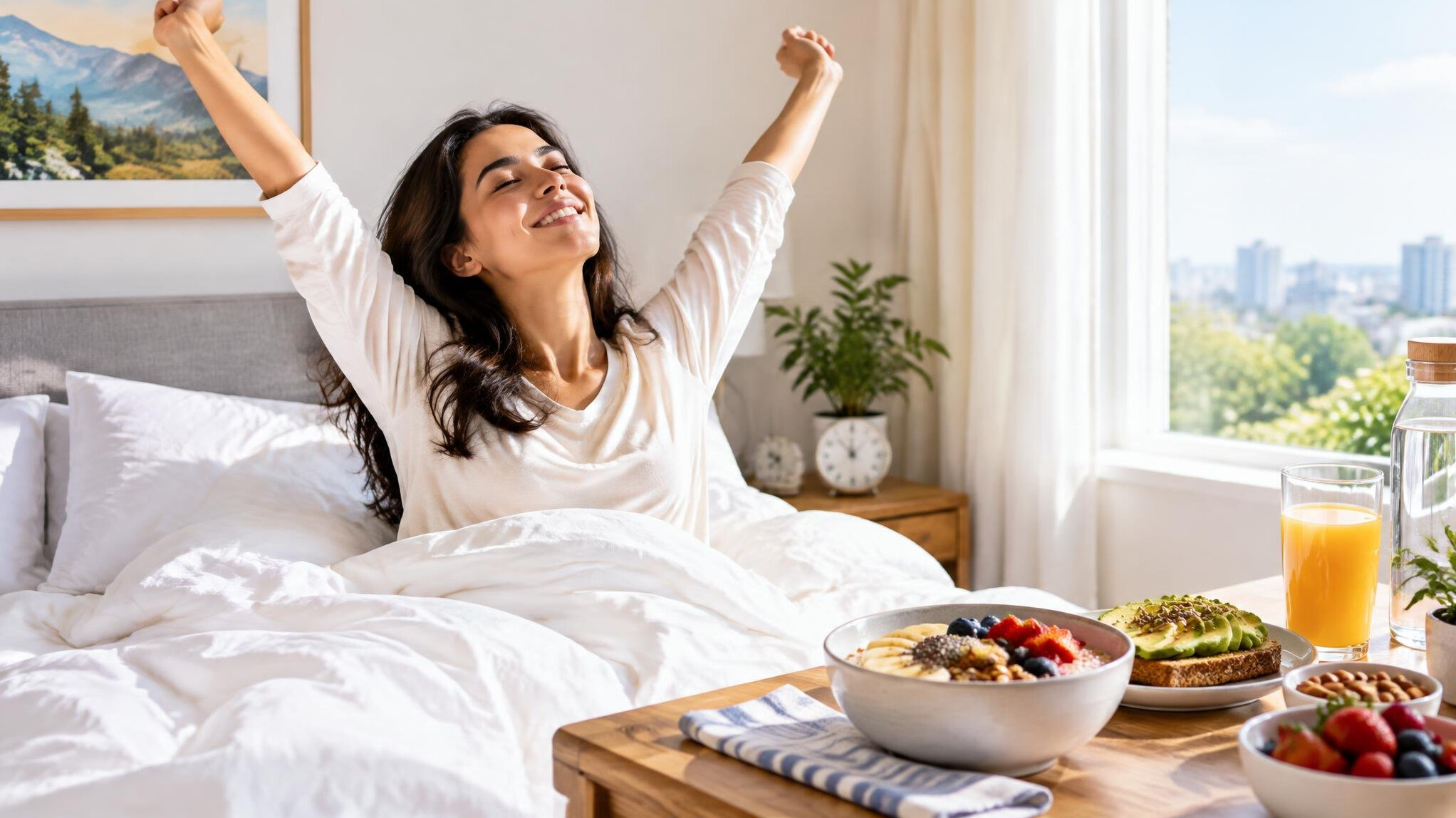 person waking up energized