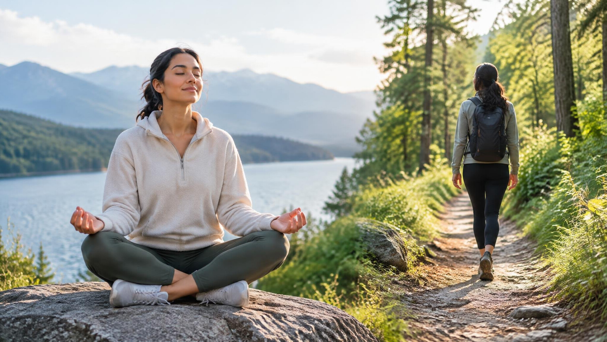 person meditating outdoors