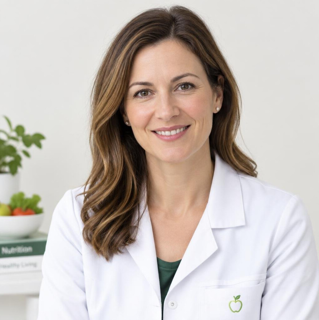Portrait of a smiling female doctor in a white coat