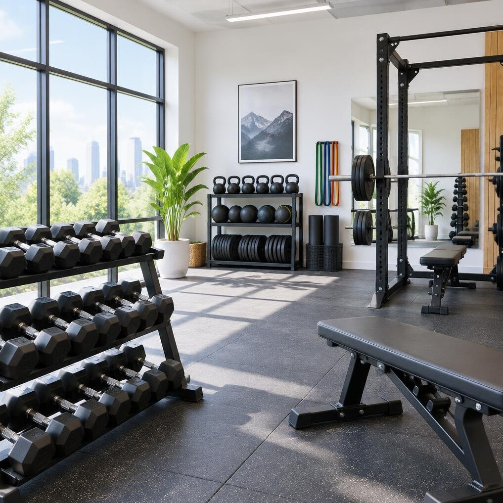 Bright gym with training equipment